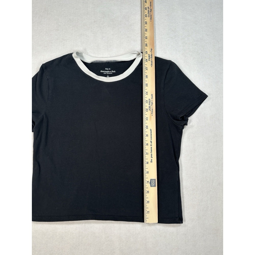 Abercrombie & Fitch Essential Baby Tee Shirt Women's Sz L Black w White Trim - Picture 4 of 7